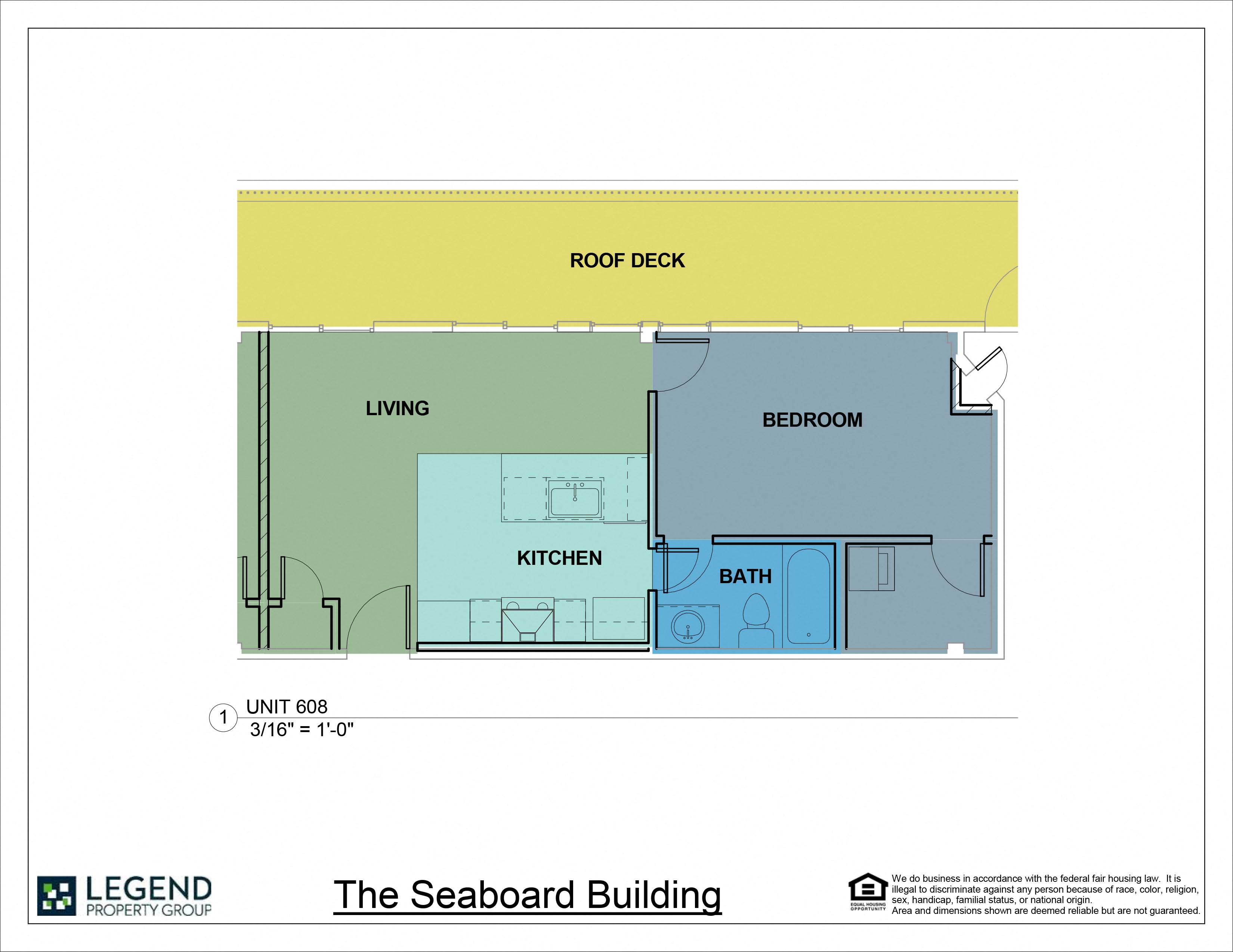 Floor plan for 1 bed, 1 bath, 561 sqft